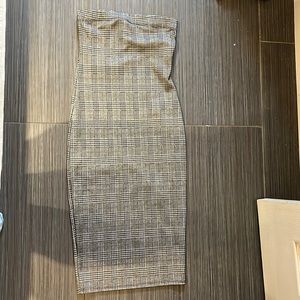 plaid body con dress strapless